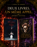 Les deux romans en broché : Et vous brûlerez dans ma haine à la couverture noire et rouge, et L’Héritage de Lilith au crâne fleuri.